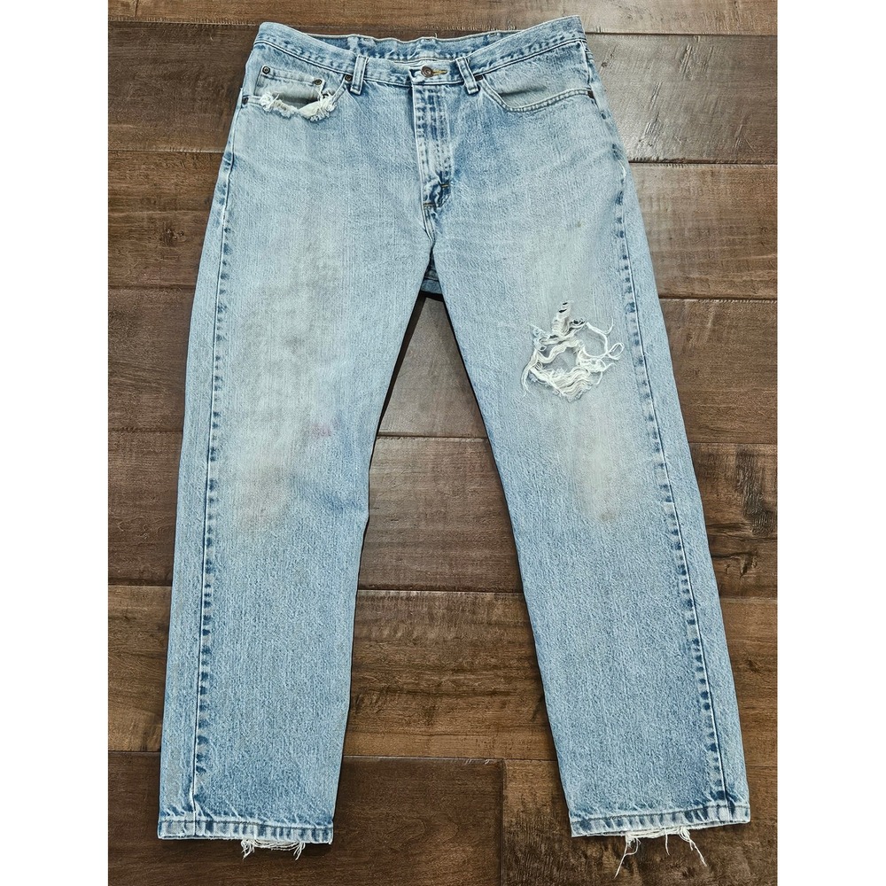 Y2K DISTRESSED WESTERN Wrangler Regular Fit‎ Light Wash Jeans 36x30 Blue Denim